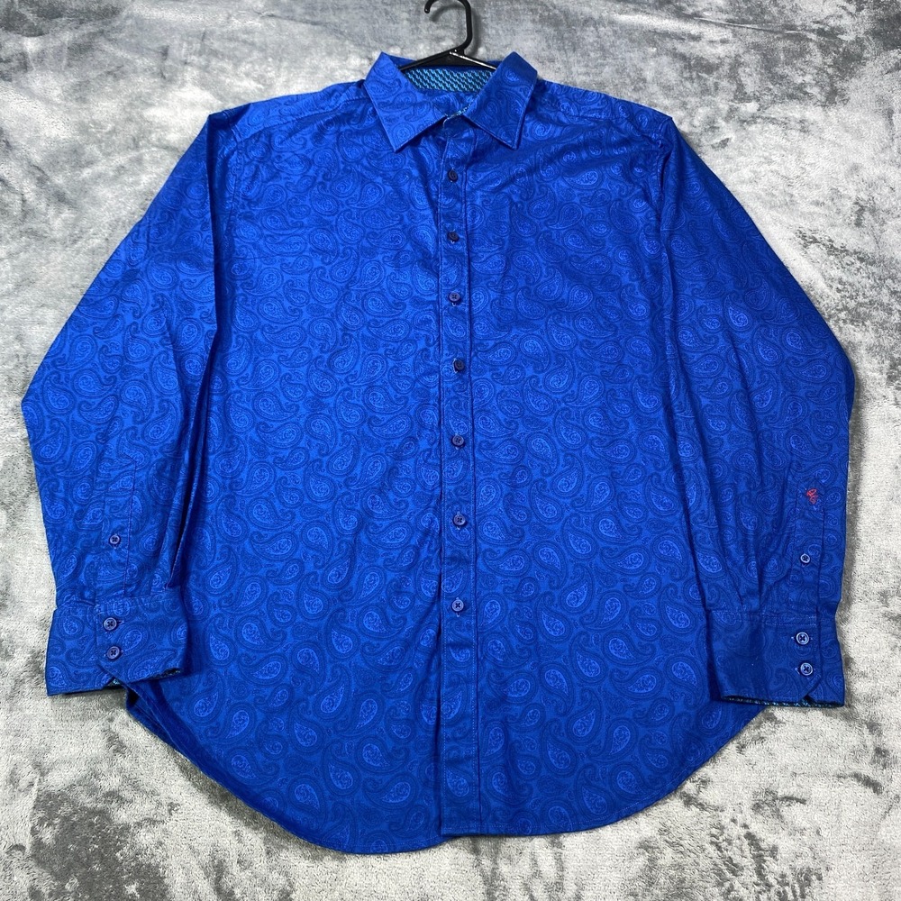 Robert Graham Shirt Mens XL Blue Paisley Jacquard Button Long Sleeve Flip Cuff